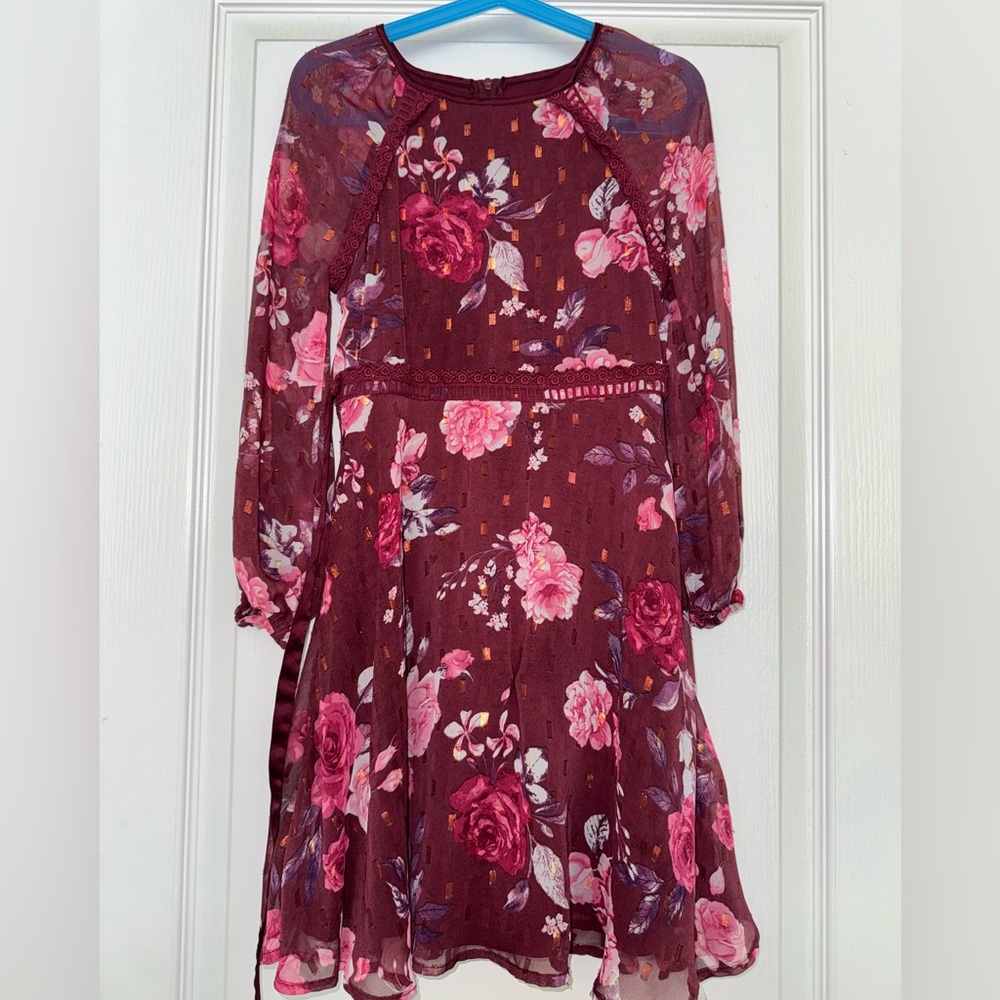 Blush by Us Angels Burgundy Floral Dress